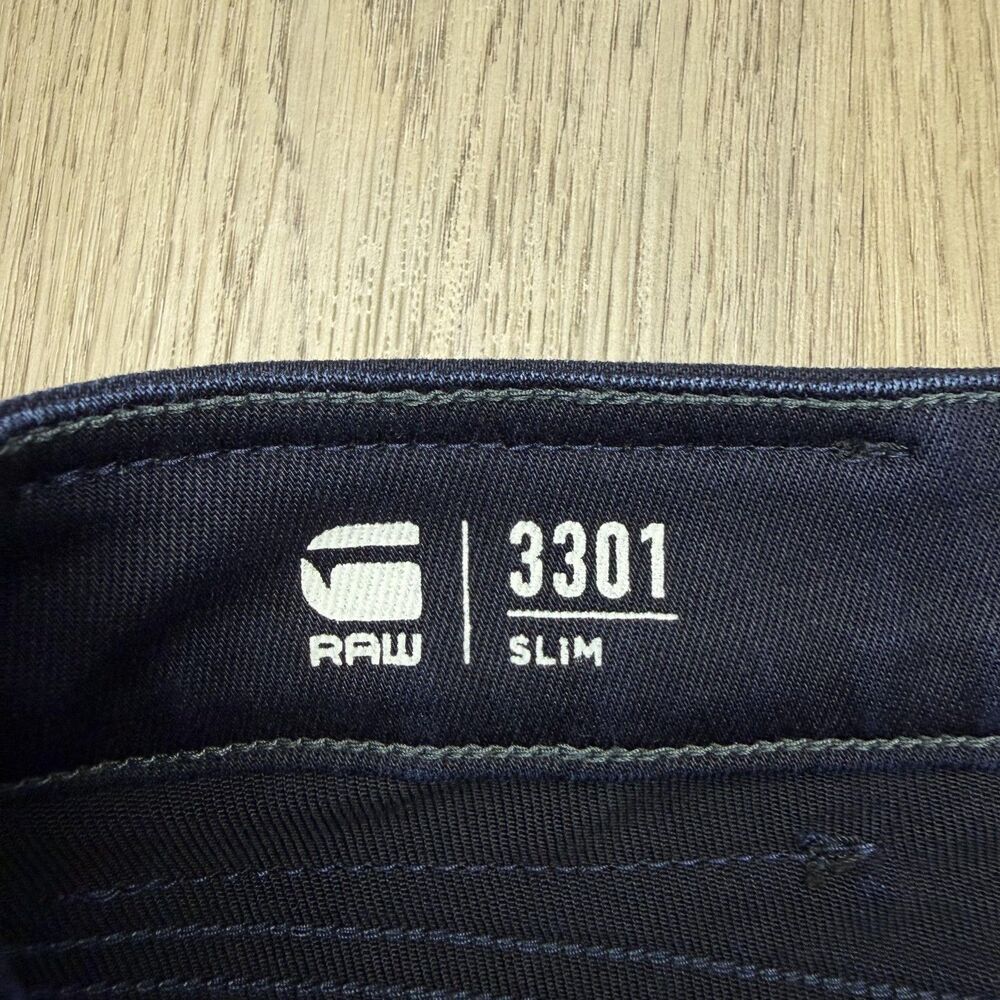 G-Star RAW 3301 Slim Jeans Mens 40x32 Blue Dark Wash Denim Straight Leg Pants - Picture 4 of 11